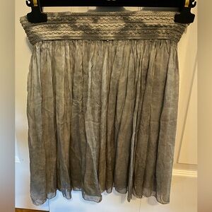 Silver Mini A-Line Silk blend Skirt with Smocked Pleats